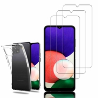 Samsung Galaxy A22 5G 6.6": Etui Housse Pochette Accessoires Coque gel UltraSlim - TRANSPARENT + 3 Films de protection d'écran Verre Trempé