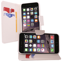 Apple iPhone 6 Plus/ 6s Plus: Accessoire Etui portefeuille Livre Housse Coque Pochette support vidéo cuir PU effet tissu - BLANC
