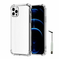 Apple iPhone 12 Pro 6.1" A2407 A2341 A2406 A2408 (non compatible iPhone 12 Pro Max 6.7"): Coque Silicone TPU Souple anti-choc ultra résistant avec Coins Renforcés + mini Stylet - TRANSPARENT