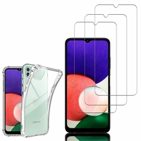 Samsung Galaxy A22 5G 6.6": Coque Silicone TPU Souple anti-choc ultra résistant avec Coins Renforcés - TRANSPARENT + 3 Films de protection d'écran Verre Trempé