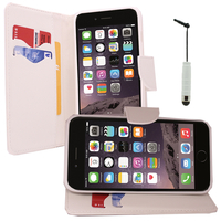 Apple iPhone 6 Plus/ 6s Plus: Accessoire Etui portefeuille Livre Housse Coque Pochette support vidéo cuir PU effet tissu + mini Stylet - BLANC