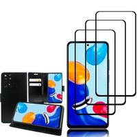 Xiaomi Redmi Note 11/ Note 11S 6.43": Etui Coque Housse Pochette Accessoires portefeuille support video cuir PU - NOIR + 3 Films de protection d'écran Verre Trempé - NOIR