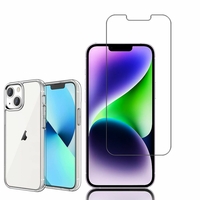 Apple iPhone 14 Plus 6.7": Etui Housse Pochette Accessoires Coque gel UltraSlim - TRANSPARENT + 1 Film de protection d'écran Verre Trempé