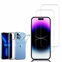 Apple iPhone 14 Pro Max 6.7": Etui Housse Pochette Accessoires Coque gel UltraSlim - TRANSPARENT + 2 Films de protection d'écran Verre Trempé