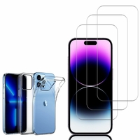 Apple iPhone 14 Pro Max 6.7": Etui Housse Pochette Accessoires Coque gel UltraSlim - TRANSPARENT + 3 Films de protection d'écran Verre Trempé