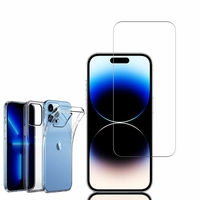 Apple iPhone 14 Pro 6.1": Etui Housse Pochette Accessoires Coque gel UltraSlim - TRANSPARENT + 1 Film de protection d'écran Verre Trempé