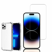 Apple iPhone 14 Pro 6.1": Coque Silicone TPU Souple anti-choc ultra résistant avec Coins Renforcés - TRANSPARENT + 1 Film de protection d'écran Verre Trempé