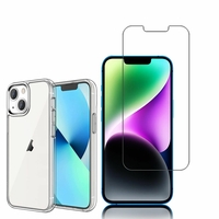 Apple iPhone 14 6.1": Etui Housse Pochette Accessoires Coque gel UltraSlim - TRANSPARENT + 1 Film de protection d'écran Verre Trempé