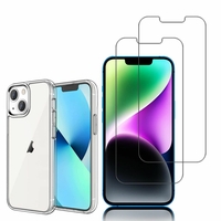 Apple iPhone 14 6.1": Etui Housse Pochette Accessoires Coque gel UltraSlim - TRANSPARENT + 2 Films de protection d'écran Verre Trempé