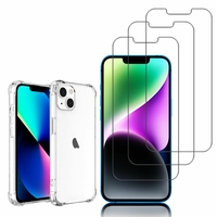 Apple iPhone 14 6.1": Coque Silicone TPU Souple anti-choc ultra résistant avec Coins Renforcés - TRANSPARENT + 3 Films de protection d'écran Verre Trempé