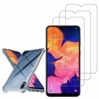 Samsung Galaxy A10E 5.83": Coque Silicone TPU Souple anti-choc ultra résistant avec Coins Renforcés - TRANSPARENT + 3 Films de protection d'écran Verre Trempé