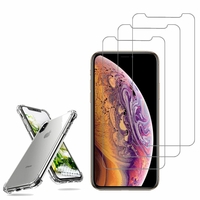 Apple iPhone XS (2018) 5.8": Coque Silicone TPU Souple anti-choc ultra résistant avec Coins Renforcés - TRANSPARENT + 3 Films de protection d'écran Verre Trempé