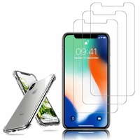 Apple Iphone X 5.8": Coque Silicone TPU Souple anti-choc ultra résistant avec Coins Renforcés - TRANSPARENT + 3 Films de protection d'écran Verre Trempé