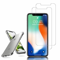 Apple Iphone X 5.8": Coque Silicone TPU Souple anti-choc ultra résistant avec Coins Renforcés - TRANSPARENT + 2 Films de protection d'écran Verre Trempé