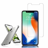 Apple Iphone X 5.8": Coque Silicone TPU Souple anti-choc ultra résistant avec Coins Renforcés - TRANSPARENT + 1 Film de protection d'écran Verre Trempé