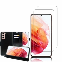 Samsung Galaxy S21 5G 6.2": Etui Coque Housse Pochette Accessoires portefeuille support video cuir PU - NOIR + 2 Films de protection d'écran Verre Trempé