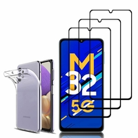 Samsung Galaxy M32 5G 6.5": Etui Housse Pochette Accessoires Coque gel UltraSlim - TRANSPARENT + 3 Films de protection d'écran Verre Trempé - NOIR