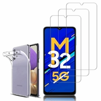 Samsung Galaxy M32 5G 6.5": Etui Housse Pochette Accessoires Coque gel UltraSlim - TRANSPARENT + 3 Films de protection d'écran Verre Trempé