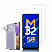 Samsung Galaxy M32 5G 6.5": Etui Housse Pochette Accessoires Coque gel UltraSlim - TRANSPARENT + 2 Films de protection d'écran Verre Trempé