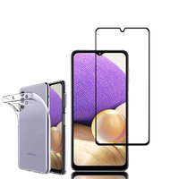 Samsung Galaxy A32 5G 6.5": Etui Housse Pochette Accessoires Coque gel UltraSlim - TRANSPARENT + 1 Film de protection d'écran Verre Trempé - NOIR