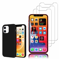 Apple iPhone 12 mini 5.4": Coque TPU silicone mat souple ultra-fine dos couverture - NOIR + 3 Films de protection d'écran Verre Trempé