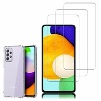 Samsung Galaxy A52/ A52 4G/ A52 5G 6.5": Coque Silicone TPU Souple anti-choc ultra résistant avec Coins Renforcés - TRANSPARENT + 3 Films de protection d'écran Verre Trempé