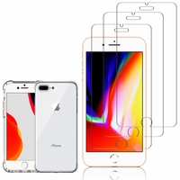 Apple iPhone 8 Plus 5.5": Coque Silicone TPU Souple anti-choc ultra résistant avec Coins Renforcés - TRANSPARENT + 3 Films de protection d'écran Verre Trempé