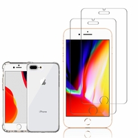 Apple iPhone 8 Plus 5.5": Coque Silicone TPU Souple anti-choc ultra résistant avec Coins Renforcés - TRANSPARENT + 2 Films de protection d'écran Verre Trempé