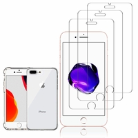 Apple iPhone 7 Plus 5.5": Coque Silicone TPU Souple anti-choc ultra résistant avec Coins Renforcés - TRANSPARENT + 3 Films de protection d'écran Verre Trempé