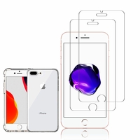 Apple iPhone 7 Plus 5.5": Coque Silicone TPU Souple anti-choc ultra résistant avec Coins Renforcés - TRANSPARENT + 2 Films de protection d'écran Verre Trempé