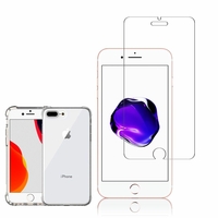 Apple iPhone 7 Plus 5.5": Coque Silicone TPU Souple anti-choc ultra résistant avec Coins Renforcés - TRANSPARENT + 1 Film de protection d'écran Verre Trempé