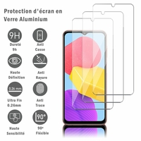 Samsung Galaxy M13 6.6" [Dimensions du téléphone: 165.4 x 76.9 x 8.4 mm]: 3 Films Protection d'écran en verre d'aluminium super résistant 9H, définition HD, anti-rayures, anti-empreintes digitales