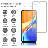 Xiaomi Redmi 9C/ 9C NFC/ Redmi 9 (India) 6.53" M2006C3MG (non compatible Xiaomi Redmi 9/ 9A): 3 Films Protection d'écran en verre d'aluminium super résistant 9H, définition HD, anti-rayures, anti-empreintes digitales