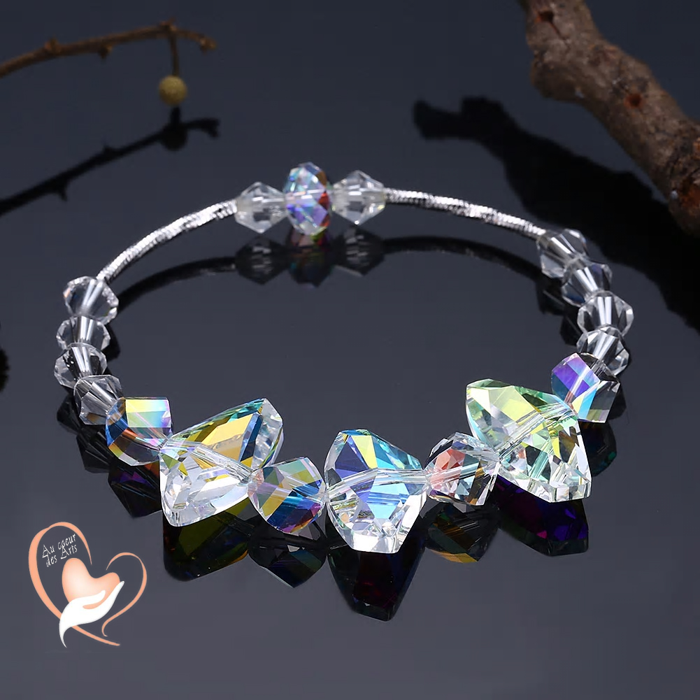 Bracelet perles cristal swarovski et tube argent - au coeur des arts