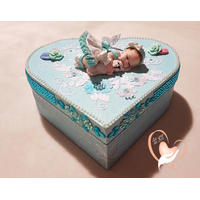 Boîte de naissance bébé cristal fille bleue et blanche - au coeur de arts