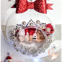 CTS2B-au coeur des arts-Centre de table de Noël Sapin lumineux boule de Noël à led sur socle en bois bebe garçon
