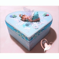 Boîte de naissance bébé fille fée clochette bleue et blanche - au cœur de arts.
