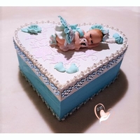 Boîte de naissance bébé fille bleue  et blanche - au cœur de arts.