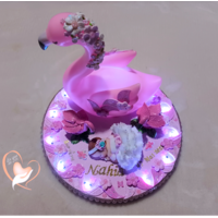 Flamant rose lumineux et son bébé sirène - au cœur des arts