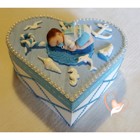 Boîte de naissance bleue ciel et blanche, bébé garçon marin