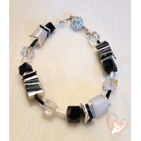 Bracelet perles polaris noires et grises - argent