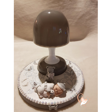 106D-au coeur des arts-Veilleuse lampe lumineuse sur socle en bois bebe garçon