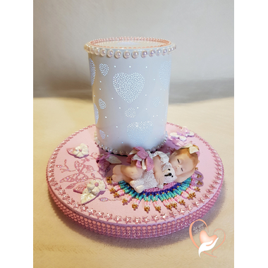 117-au coeur des arts-Veilleuse lampe lumineuse sur socle en bois bebe fille