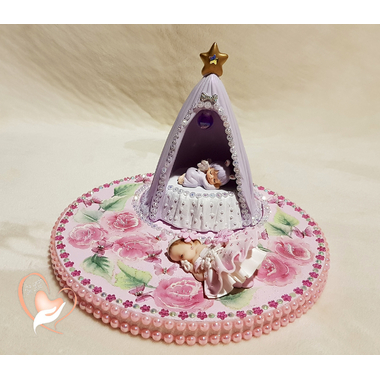 VPA1B-au coeur des arts-Veilleuse petit ange sur socle en bois bebe fille