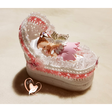 CD25B-au-coeur-des-arts-couffin boîte à dragées bebe fille fee clochette rose fimo