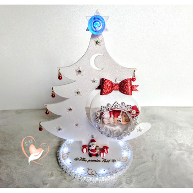 CTS2-au coeur des arts-Centre de table de Noël Sapin lumineux boule de Noël à led sur socle en bois bebe garçon