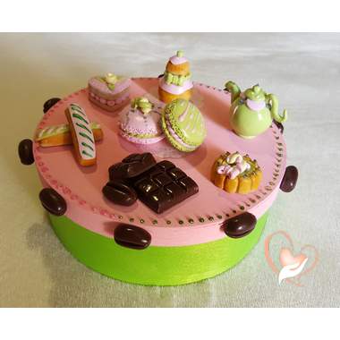 24B-Boîte à gateaux oudosette pistache et rose macaron religieuse-au coeur des arts