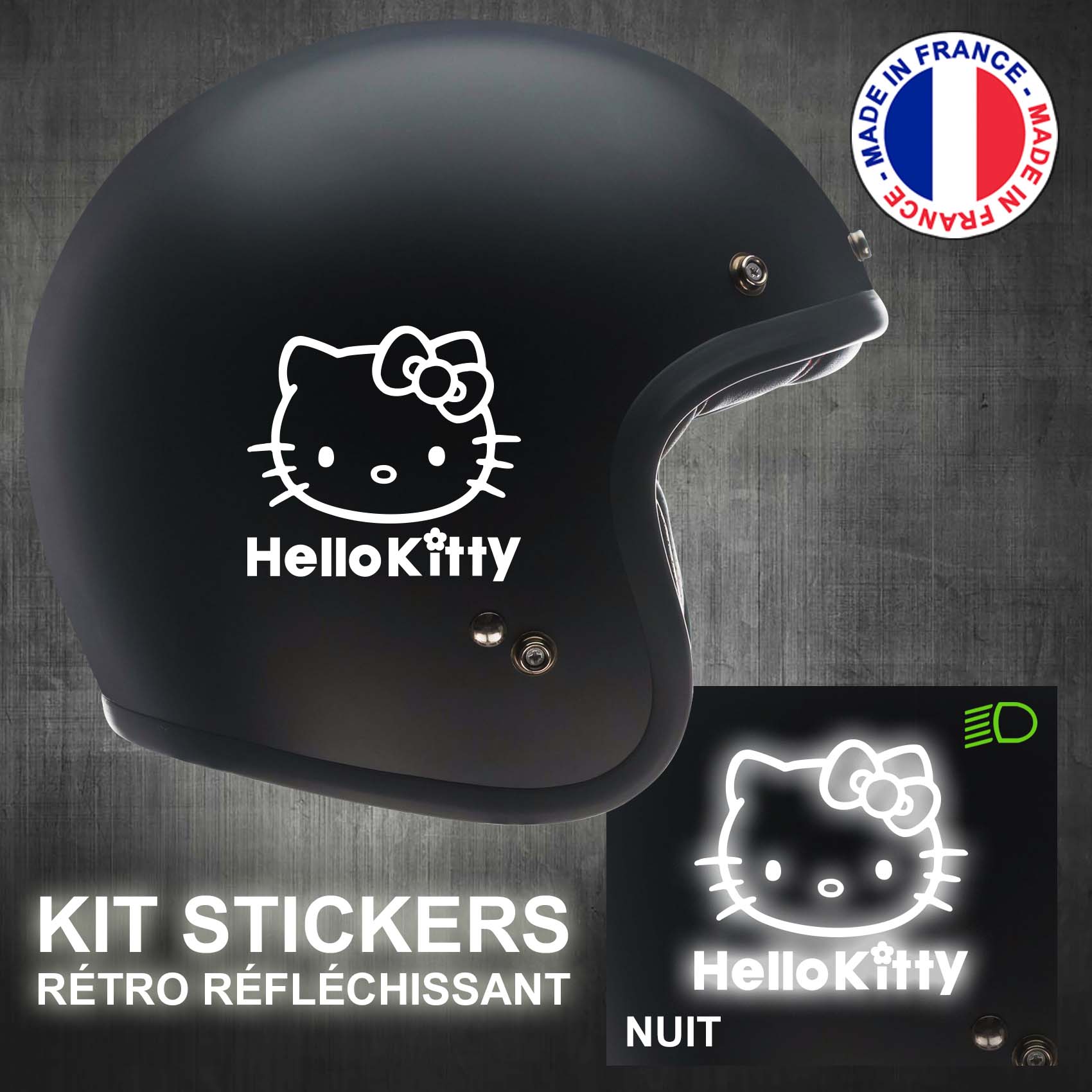 STICKERS CASQUE MOTO HELLO KITTY RÉTRO RÉFLÉCHISSANT