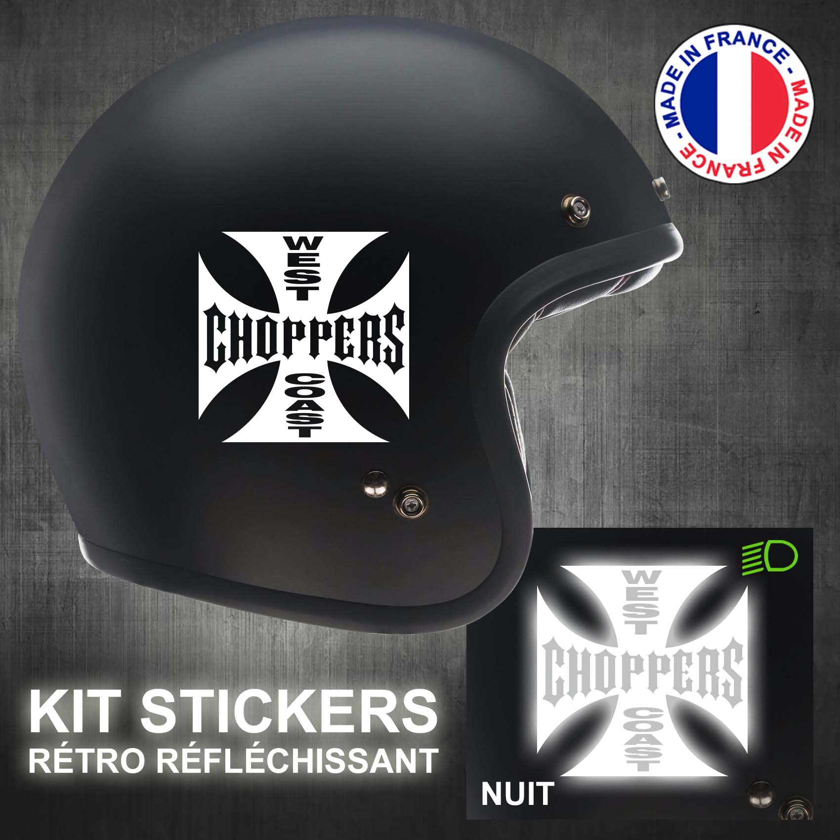 stickers-casque-moto-west-coast-choppers-ref1-retro-reflechissant-autocollant-noir-moto-velo-tuning-racing-route-sticker-casques-adhesif-scooter-nuit-securite-decals-personnalise-personnalisable-