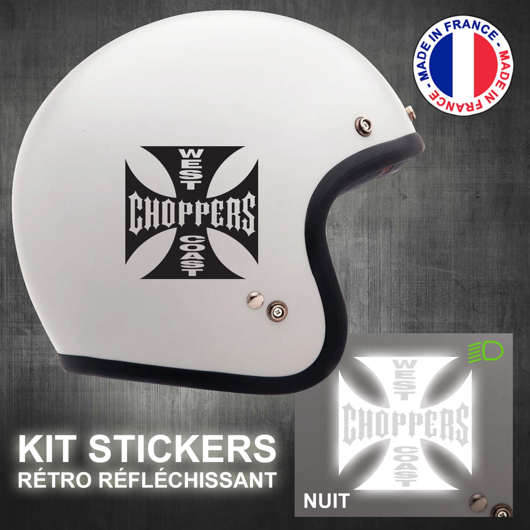 stickers-casque-moto-west-coast-choppers-ref1-retro-reflechissant-autocollant-blanc-moto-velo-tuning-racing-route-sticker-casques-adhesif-scooter-nuit-securite-decals-personnalise-personnalisable-